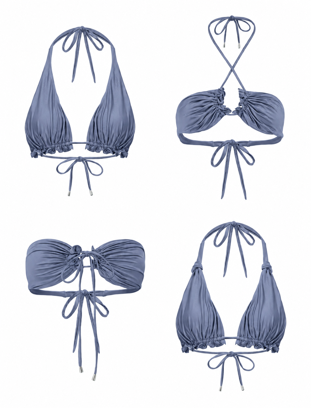 Trinity satin bikini Top | Gray Blue