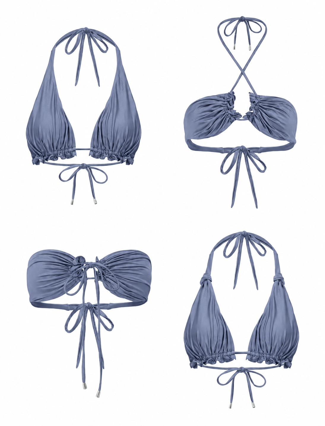 Trinity satin bikini Top | Gray Blue